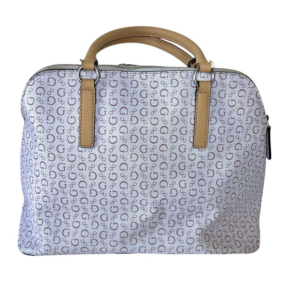 GUESS WHITE & TAN DOUBLE HANDLE HANDBAG SHOULDER PURSE - Picture 7 of 11